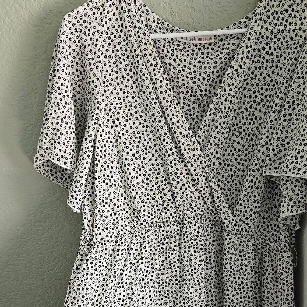 Black and White Floral Wrap Dress